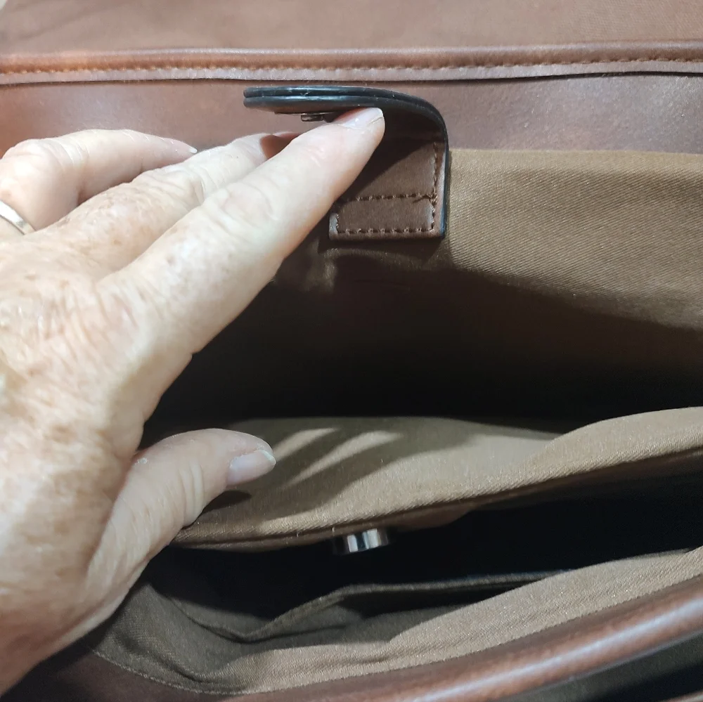 T D Jakes Brown Vegan Leather Messenger Bag Laptop Business